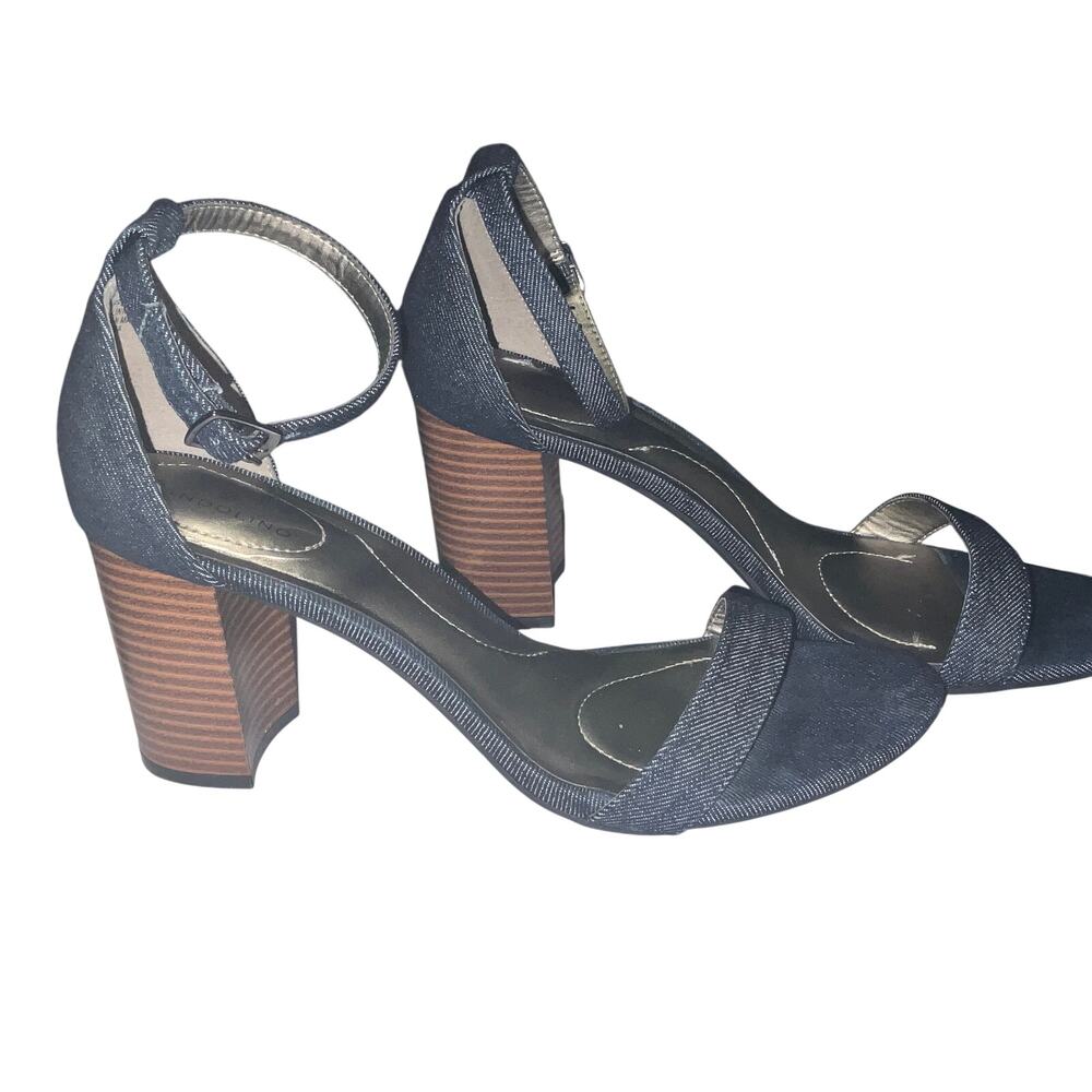 Y2K Denim On Denim Ranchcore Ankle Strap Block Heel Sandals EUC 8.5